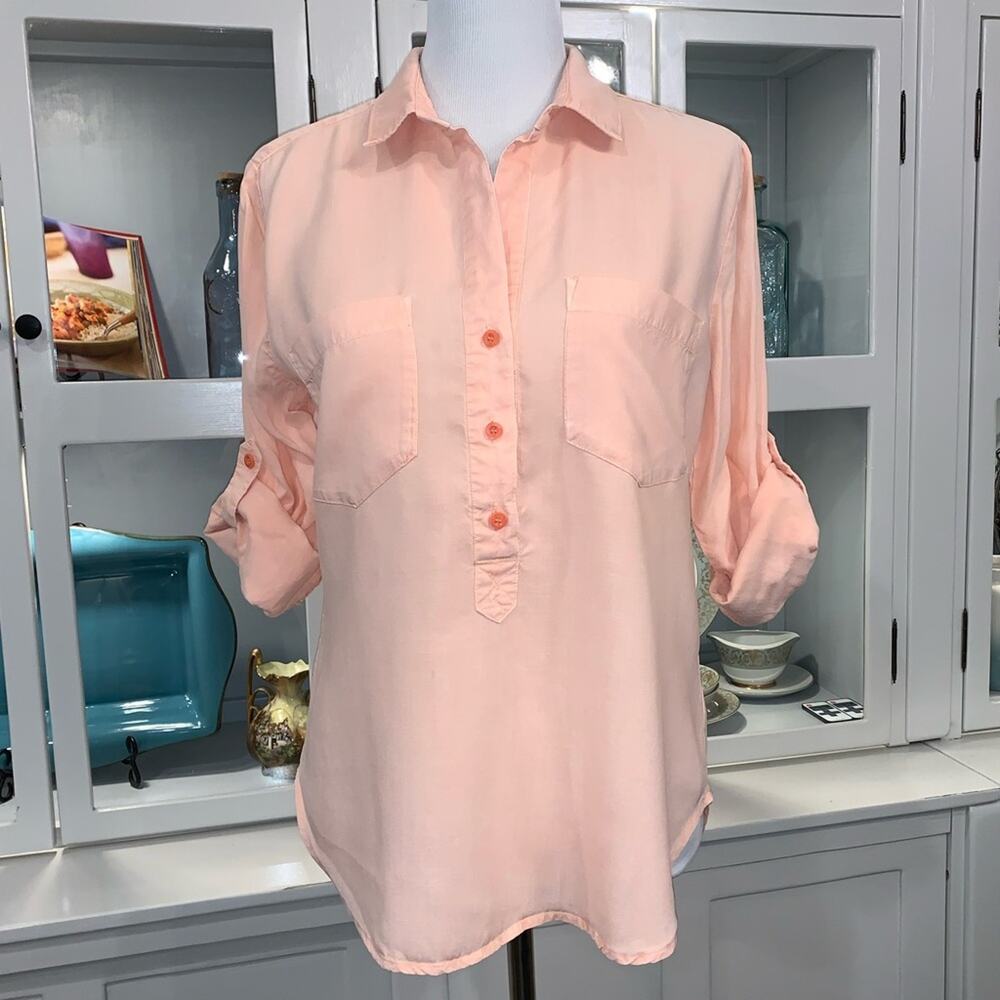 Side Stitch Peach Tencel Roll-tab Shirt Sz Medium
